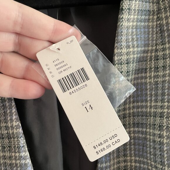 Anthropologie Women 14 Gray Houndstooth Academia Cropped Knit Tuxedo Blazer NWT - Picture 13 of 16